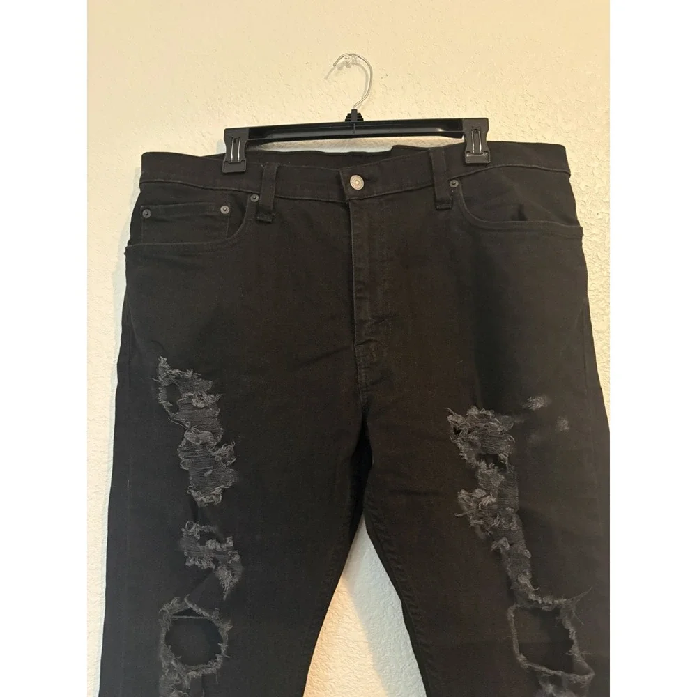 Levis 512 Jeans Mens 38x30 Black Distressed Stretch Denim